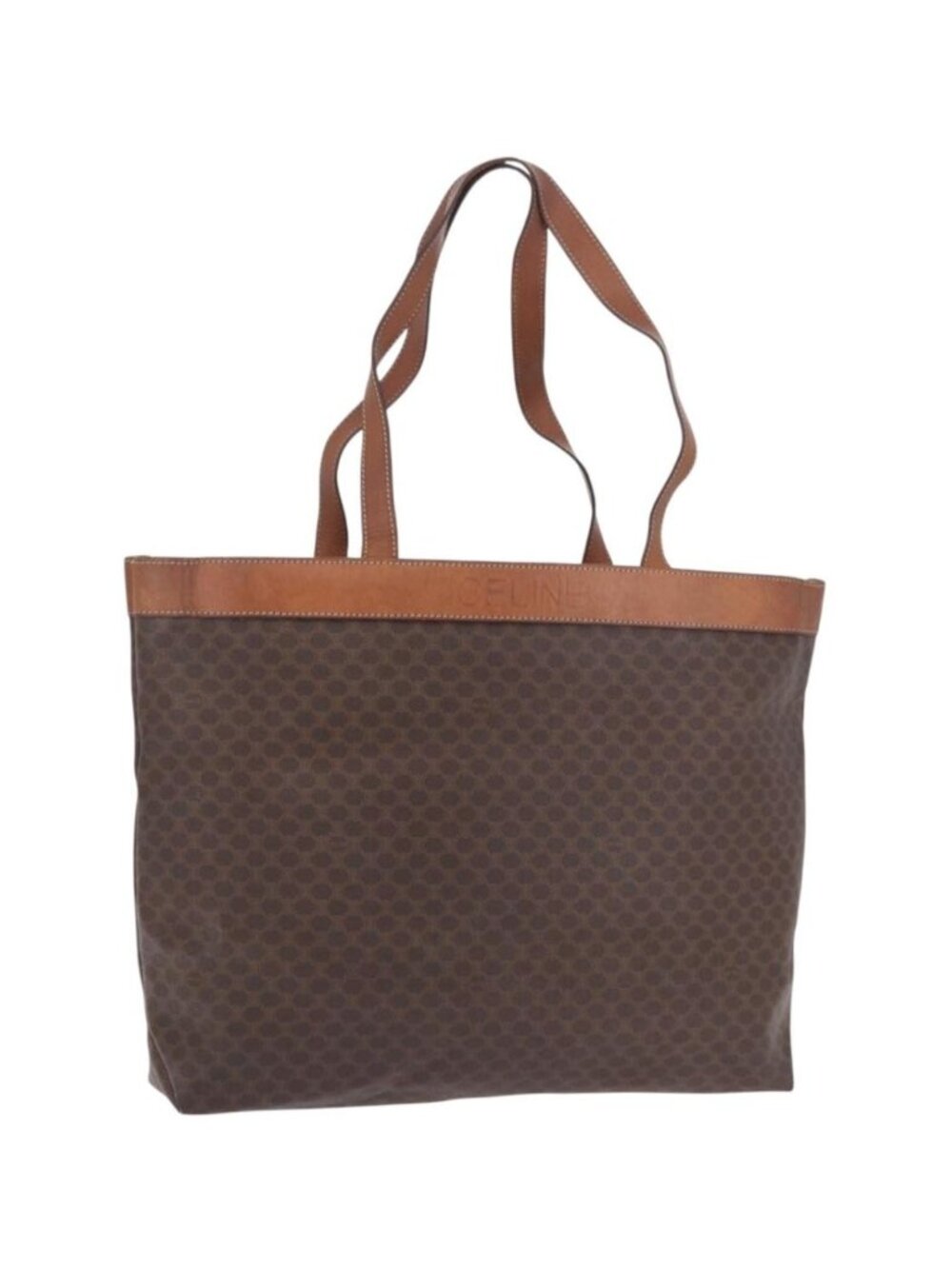 CELINE Macadam Canvas Tote Bag PVC Leather Brown Gold